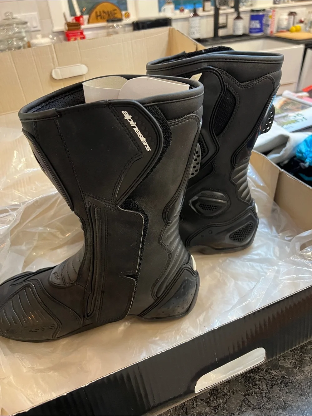 Alpinestars Black Motorcycle Racing Boots with White Logo